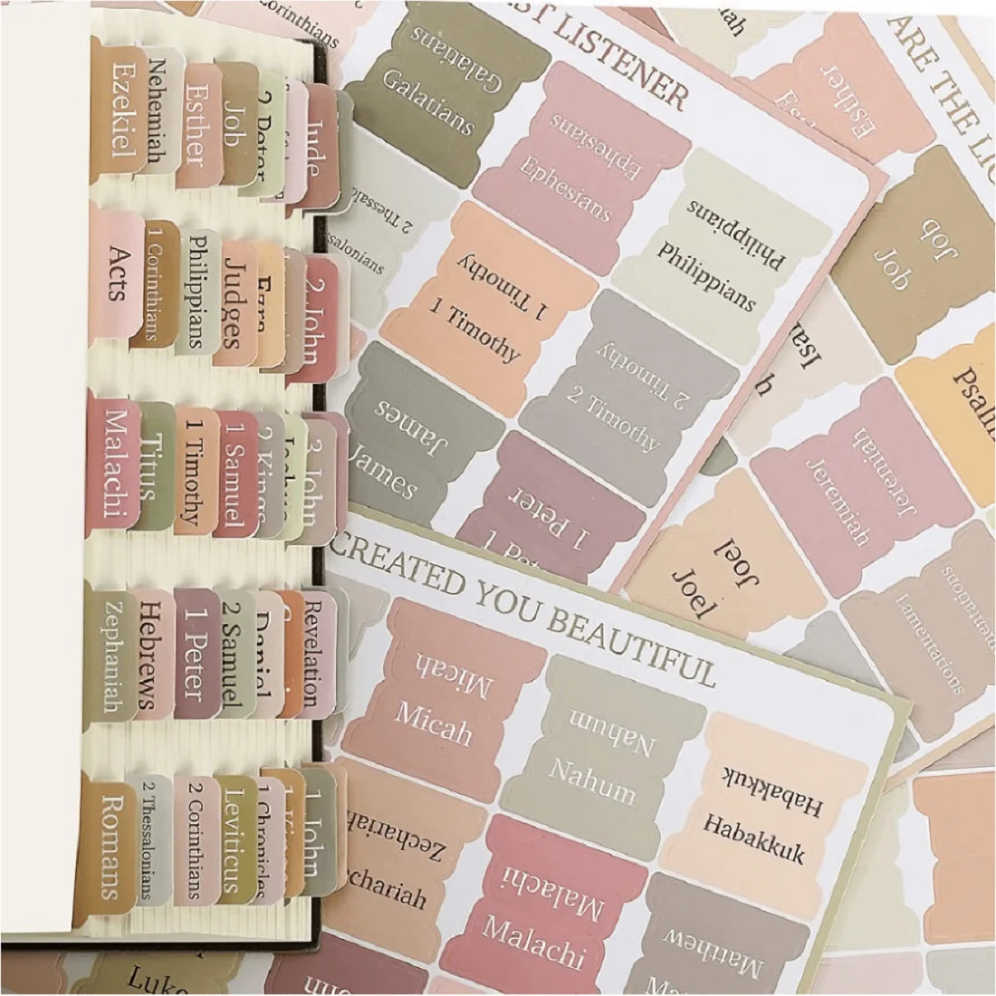 Boho Laminated Bible Tabs Set (75 Tabs) | Scripture Index Tabs