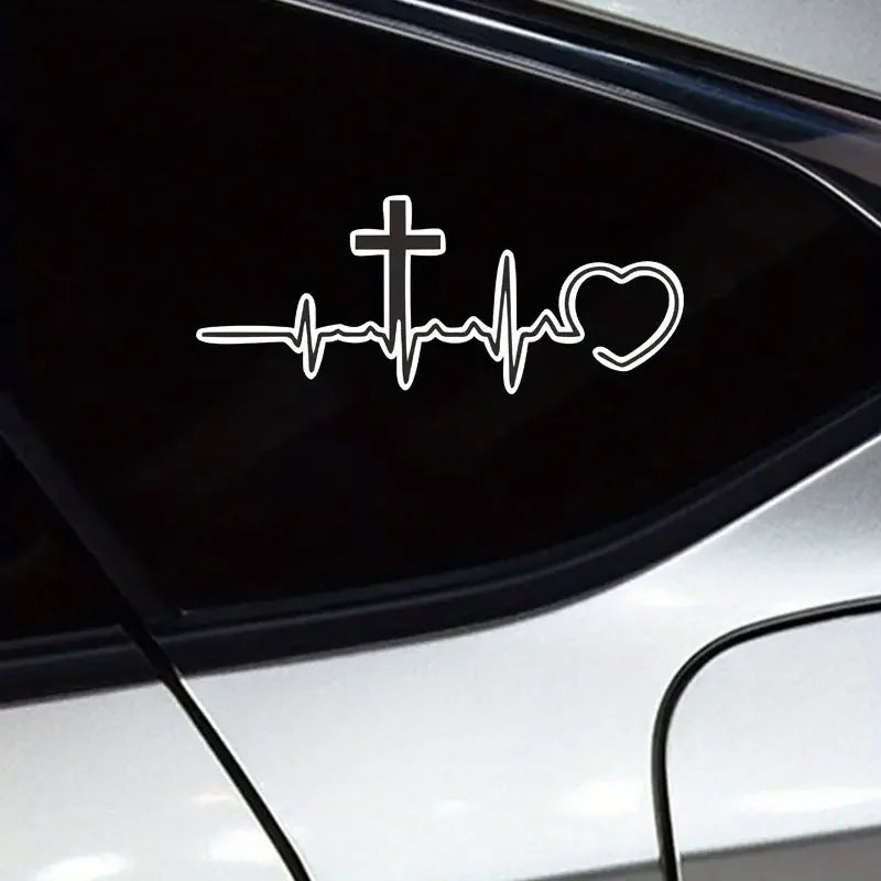 Christian Cross Heartbeat Vinyl Sticker