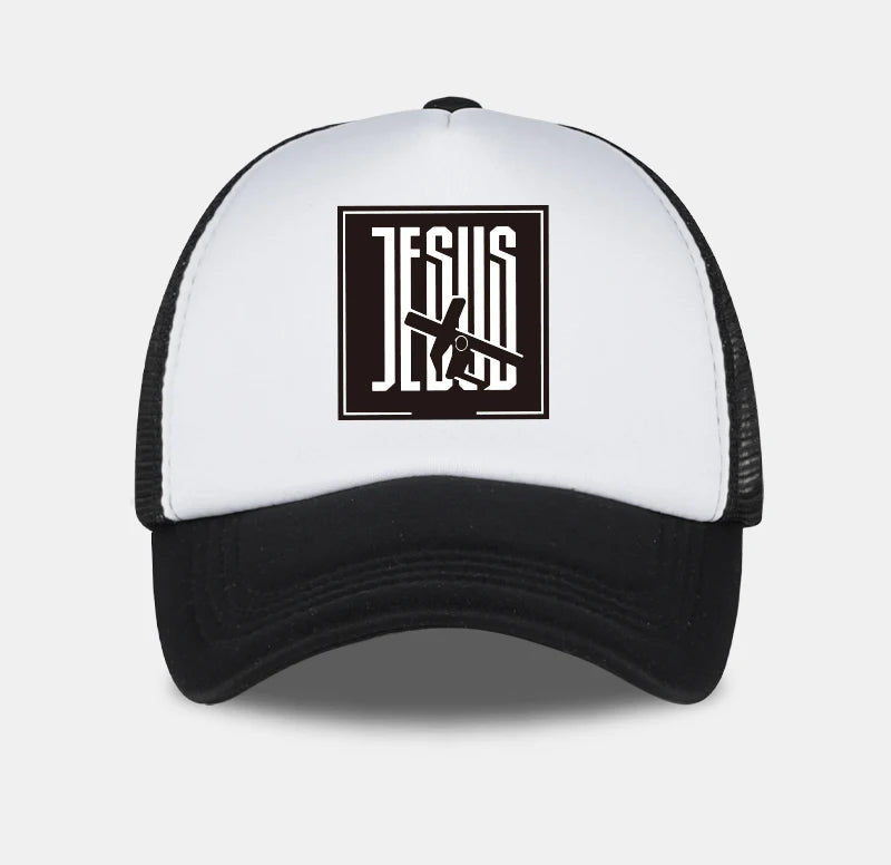 Jesus Cross-Print Mesh Trucker Hat | Unisex Christian Cap