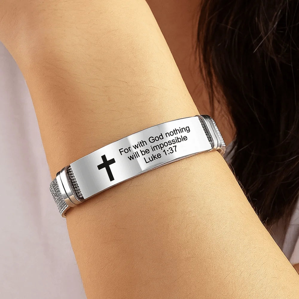 Bible Verse Cross Bracelet | Stainless Steel Inspirational Jewelry