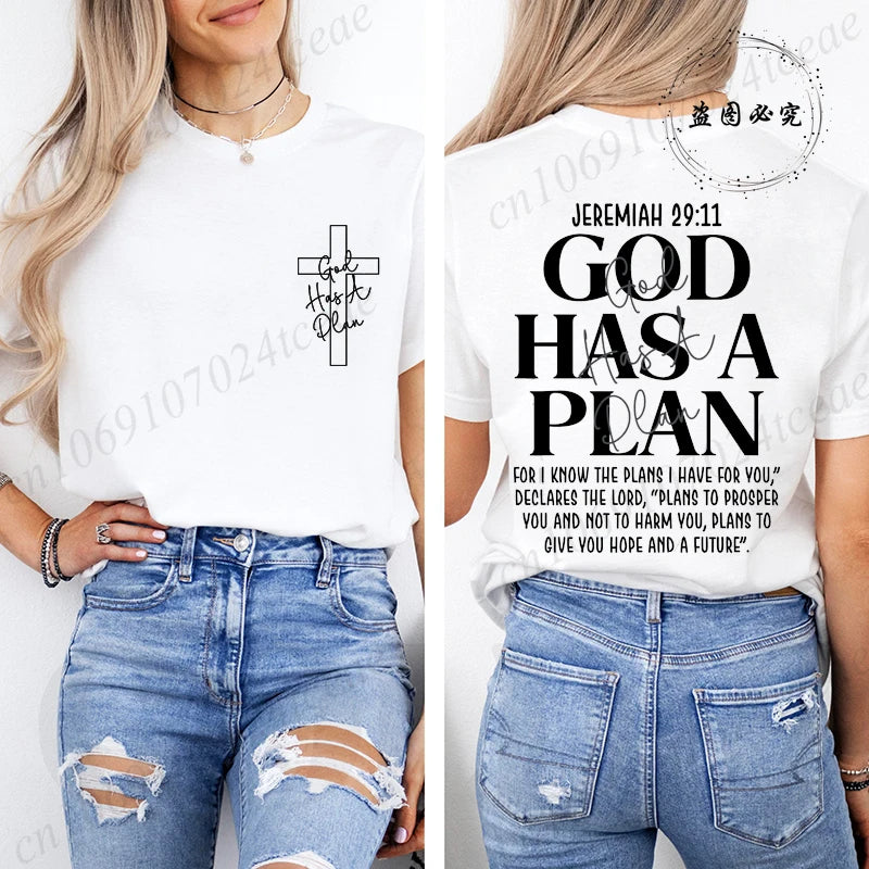 God Has a Plan Christian Women's T-Shirt | Retro Cross Graphic Tee