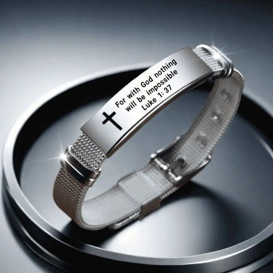 Bible Verse Cross Bracelet | Stainless Steel Inspirational Jewelry