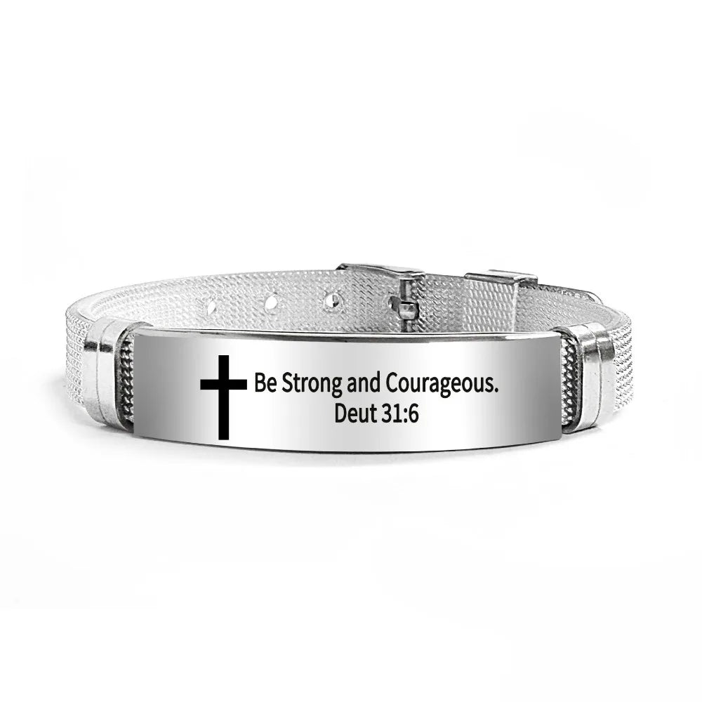 Bible Verse Cross Bracelet | Stainless Steel Inspirational Jewelry