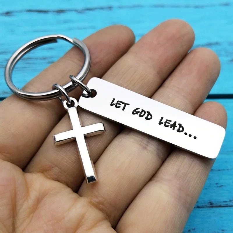 Let God Lead Christian Cross Keychain