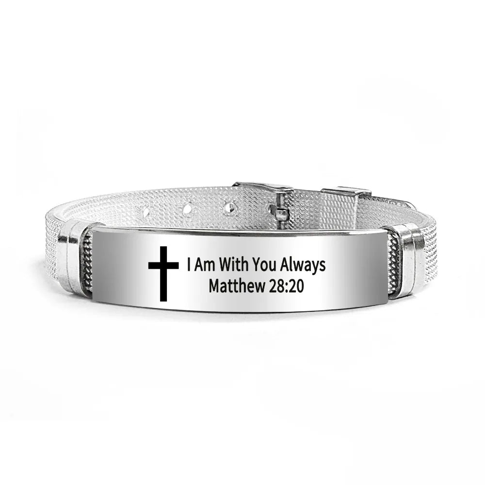 Bible Verse Cross Bracelet | Stainless Steel Inspirational Jewelry