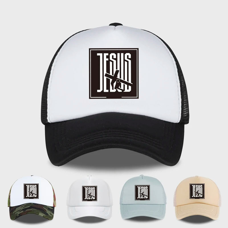 Jesus Cross-Print Mesh Trucker Hat | Unisex Christian Cap