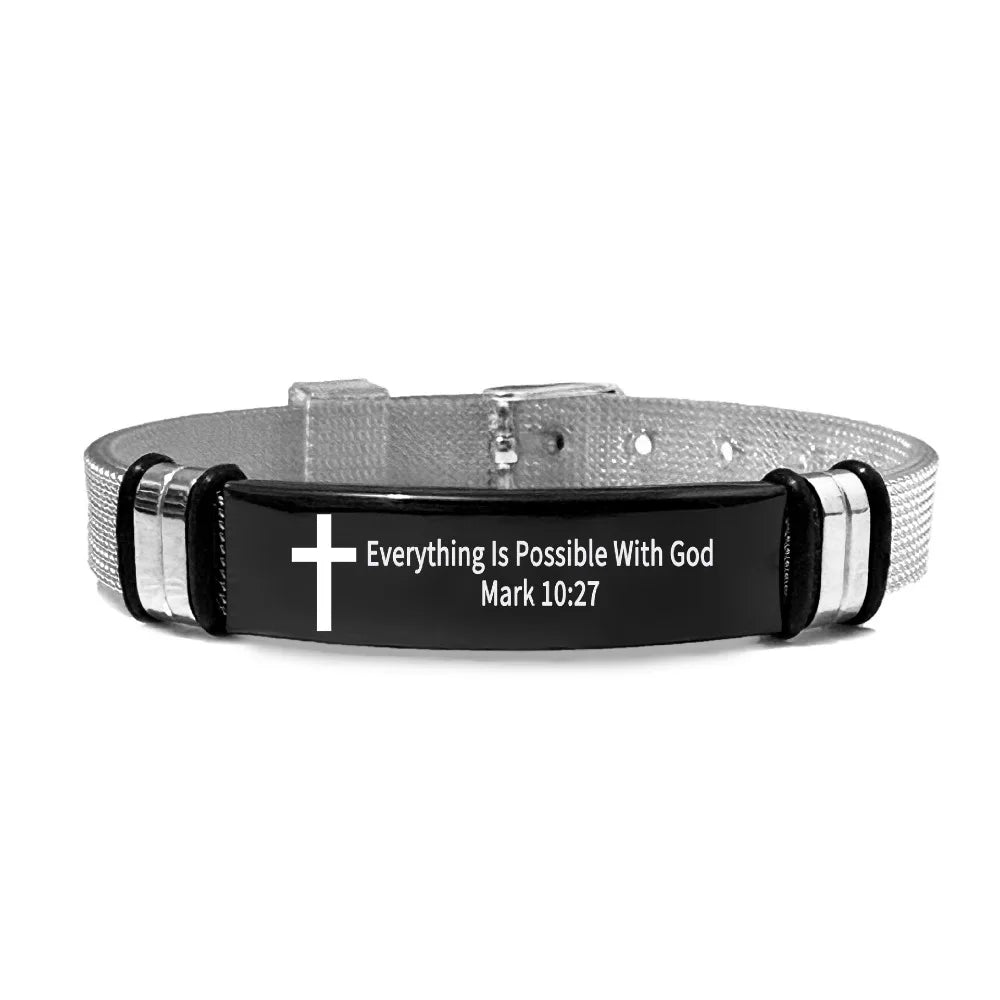 Bible Verse Cross Bracelet | Stainless Steel Inspirational Jewelry