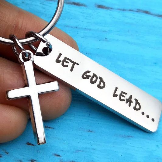 Let God Lead Christian Cross Keychain