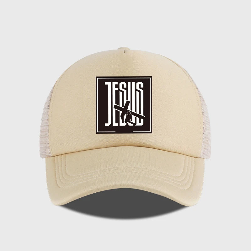 Jesus Cross-Print Mesh Trucker Hat | Unisex Christian Cap