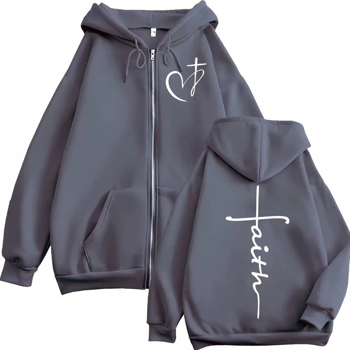 Faith Over Fear Christian Zip-Up Hoodie | Heart Cross Print