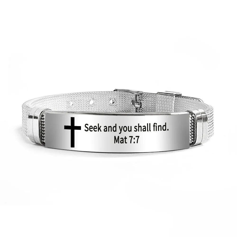 Bible Verse Cross Bracelet | Stainless Steel Inspirational Jewelry