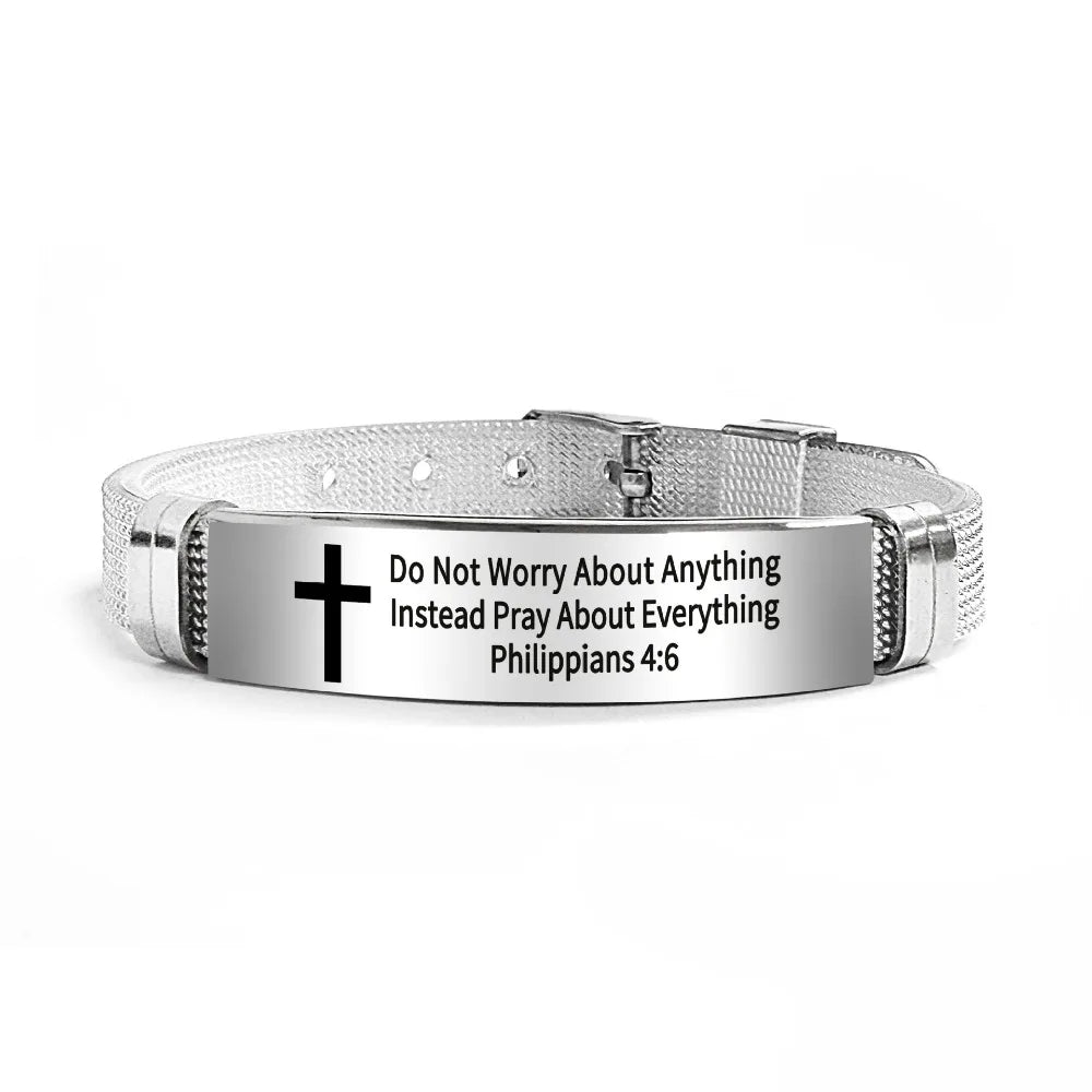 Bible Verse Cross Bracelet | Stainless Steel Inspirational Jewelry