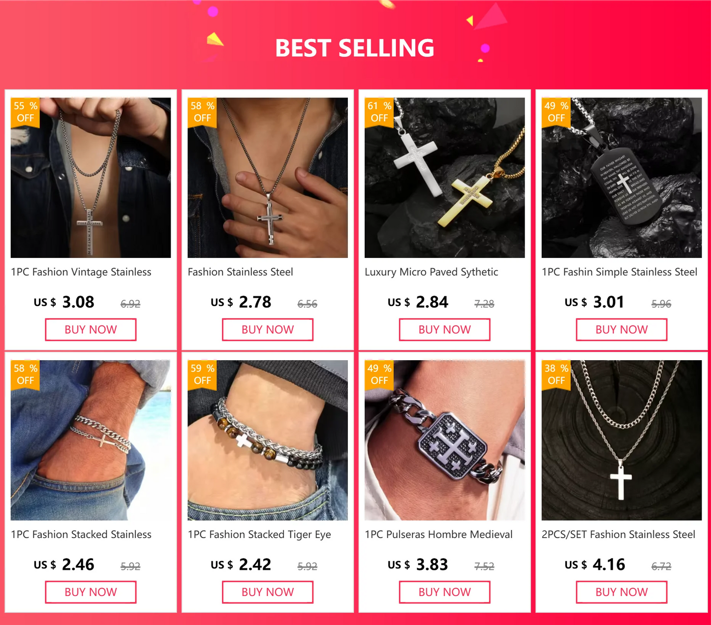 Bible Verse Stainless Steel Cross Necklace for Men